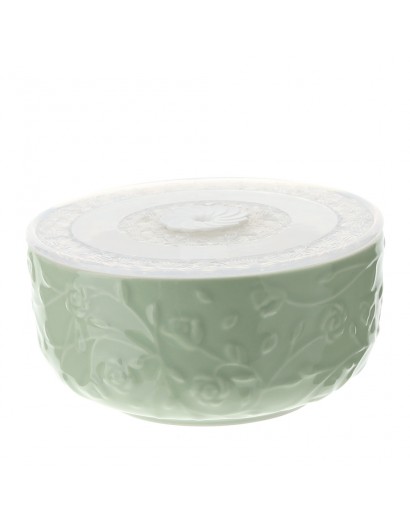 Contenitore ermetico basso porcellana con coperchio Roselline colore verde Hervit