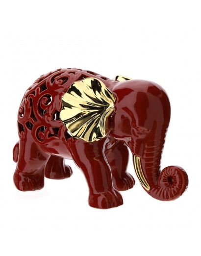 Scultura arredamento grande Elefante gres traforato colore rosso Hervit